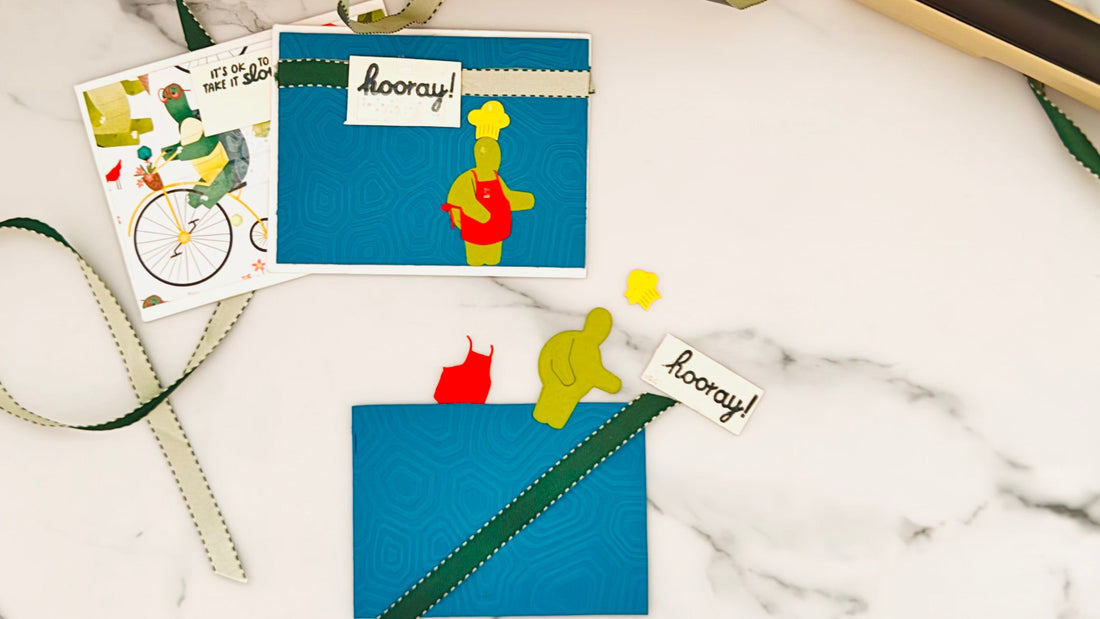 embossed turtle shell background apron and chef hat Hooray!