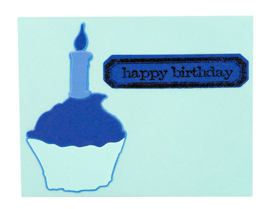 Blueberry Cream Cupcake cupcake pieces to be placed together- cupcake liner, frosting, candle, light. 