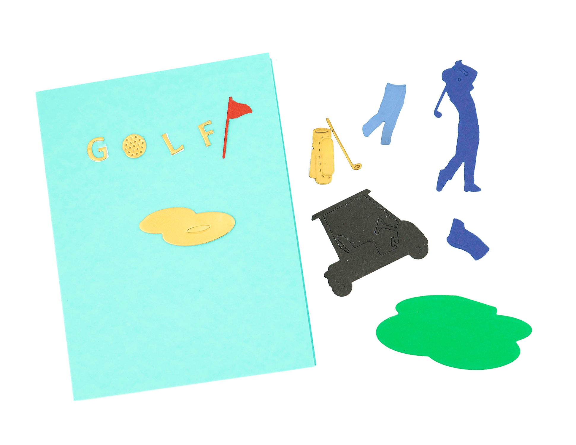 Golf Gentlemen’s Day
The golf card has a women or a man version with a green/grass, golf ball, golf clubs, and cart. 