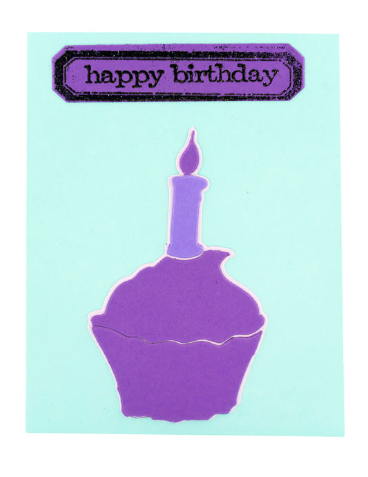 Lavender Velvet Cupcake cupcake pieces to be placed together- cupcake liner, frosting, candle, light. 